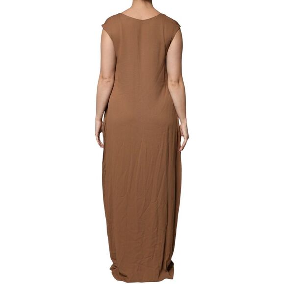 Fabiana Filippi Brown Sleeveless Deep V-neck A-line Long Maxi Women's Dress